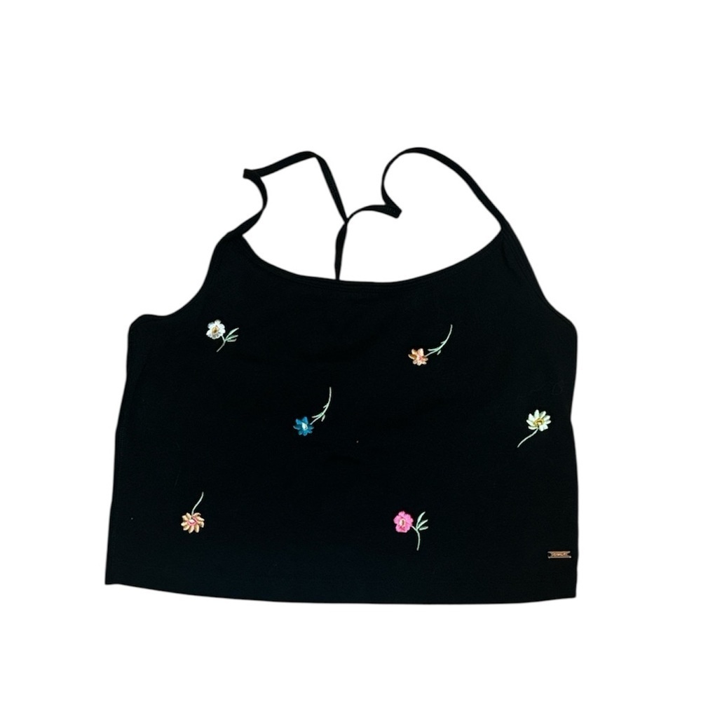 PINK Victoria's Secret Black Camisole with Floral Embroidery, Small